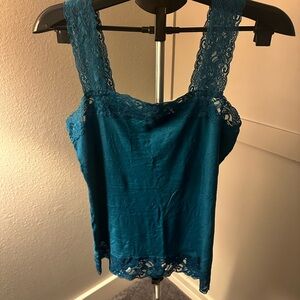 Halogen Teal Lace-Trim Camisole Tank